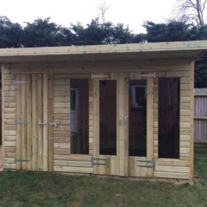 12x8ft Wooden Garden Summerhouse Groove Roof Shed 19mm Tanalised Combi 2ft Canopy