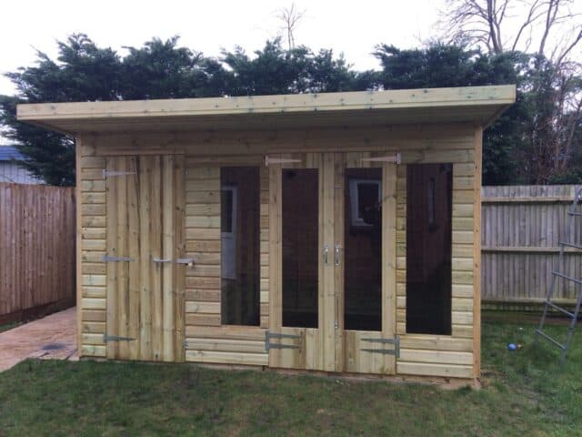 12X8Ft Wooden Garden Summerhouse Groove Roof Shed 19Mm Tanalised Combi 2Ft Canopy
