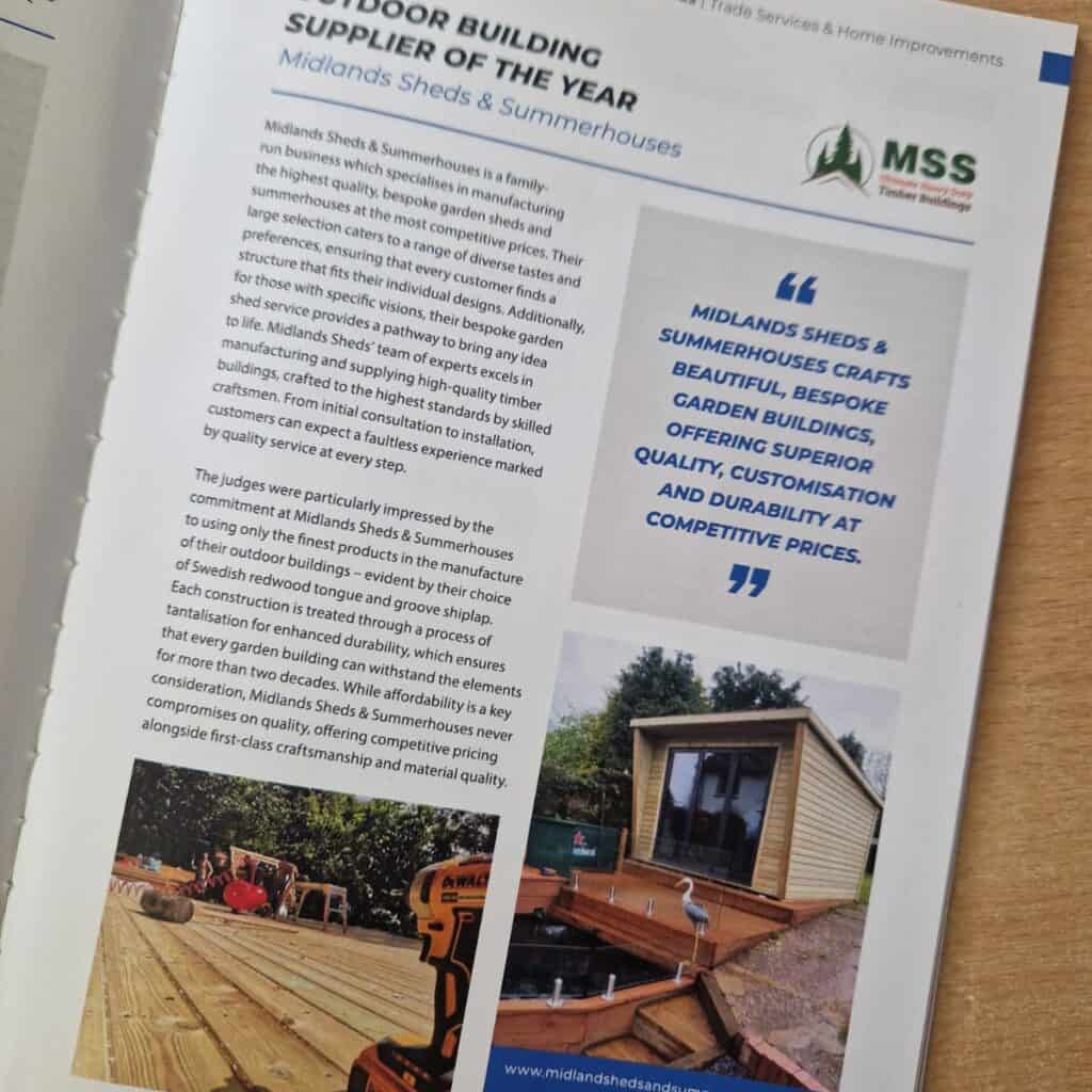 Midlands Sheds &Amp; Summerhouses Crowned Outdoor Building Supplier Of The Year 2023/24!