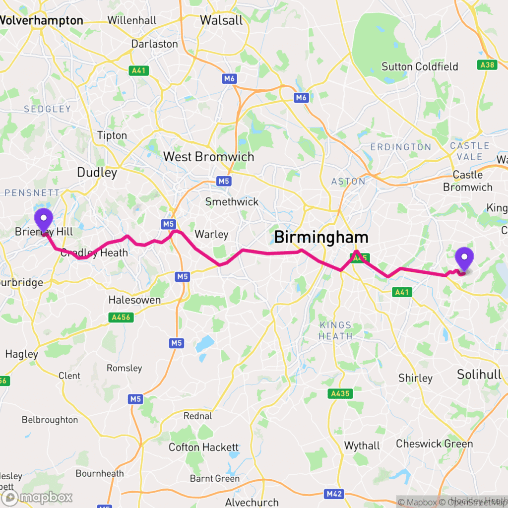 Map of the driving route from DY5 to B26