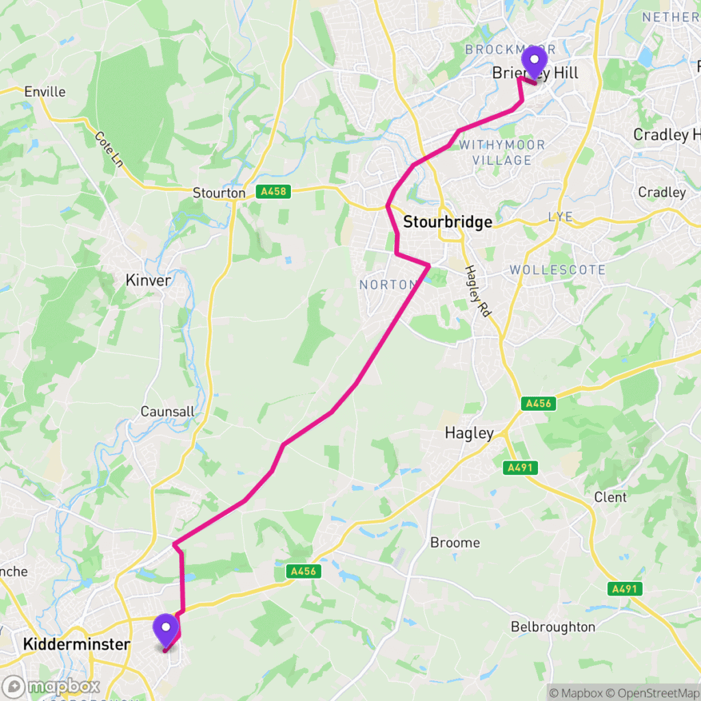 Map of the driving route from DY5 to DY10